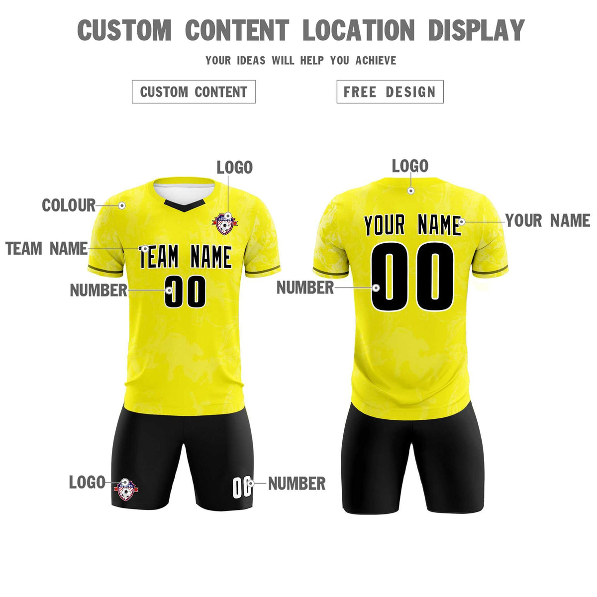 Custom Yellow Classic Graffiti Pattern Sportswear Football Kit Jersey