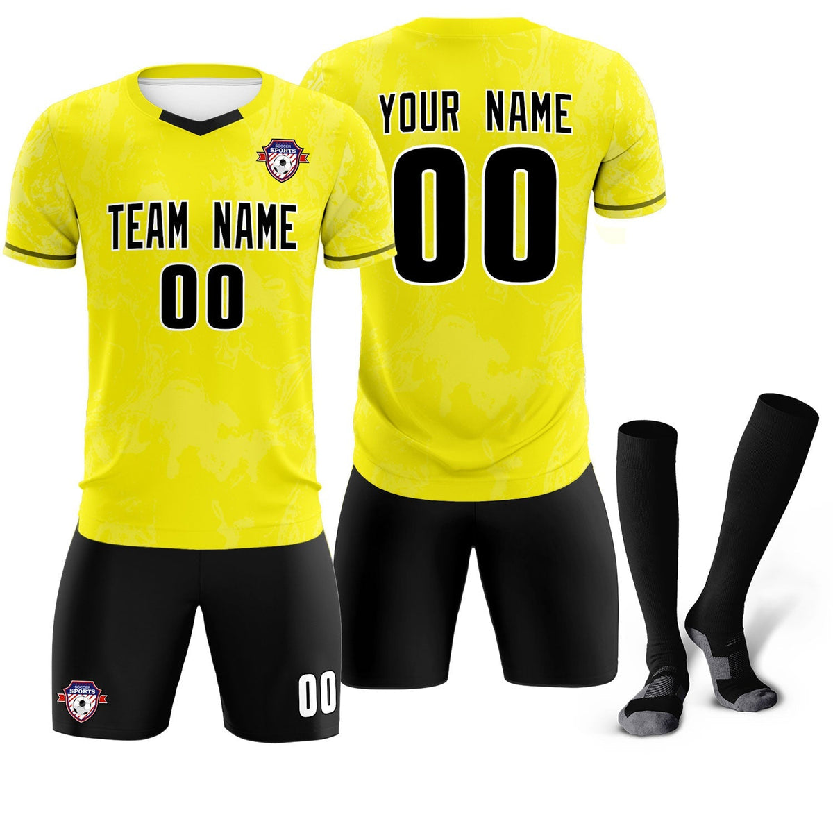 Custom Yellow Classic Graffiti Pattern Sportswear Football Kit Jersey