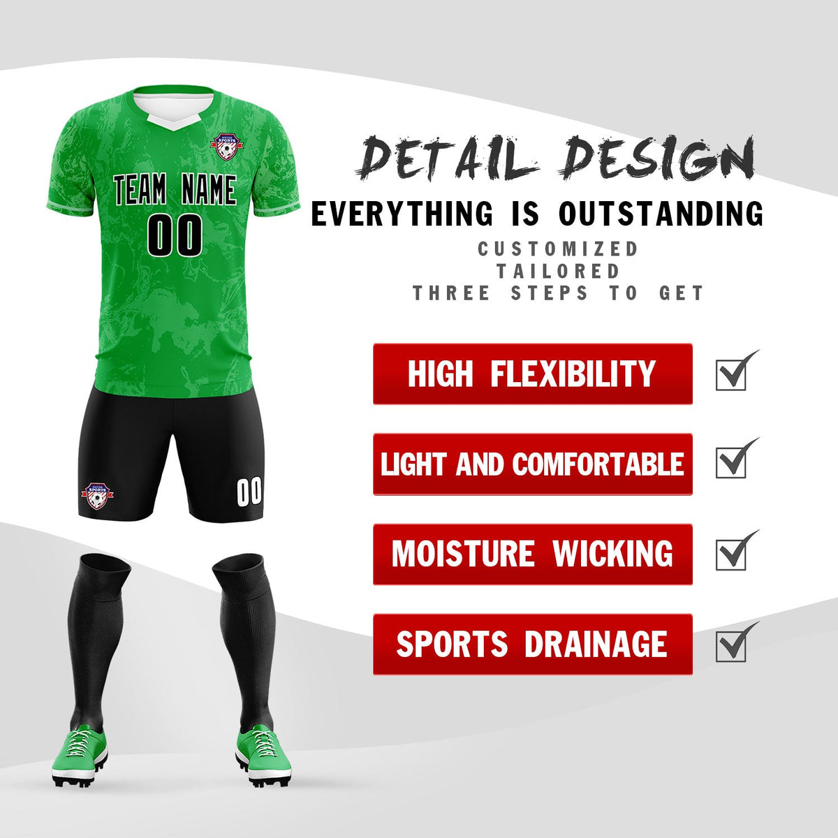 Custom Kelly Green Classic Graffiti Pattern Sportswear Football Kit Jersey