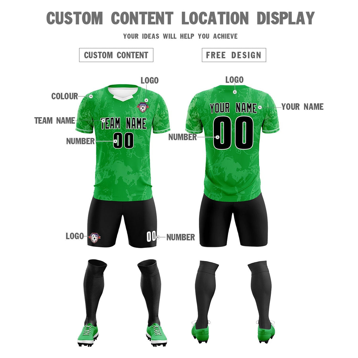 Custom Kelly Green Classic Graffiti Pattern Sportswear Football Kit Jersey