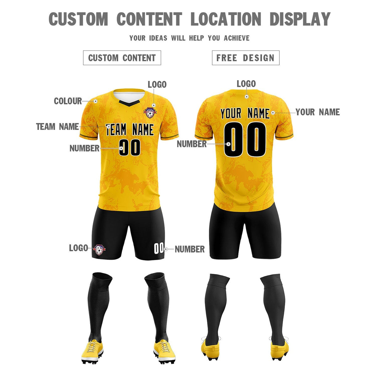 Custom Gold Classic Graffiti Pattern Sportswear Football Kit Jersey