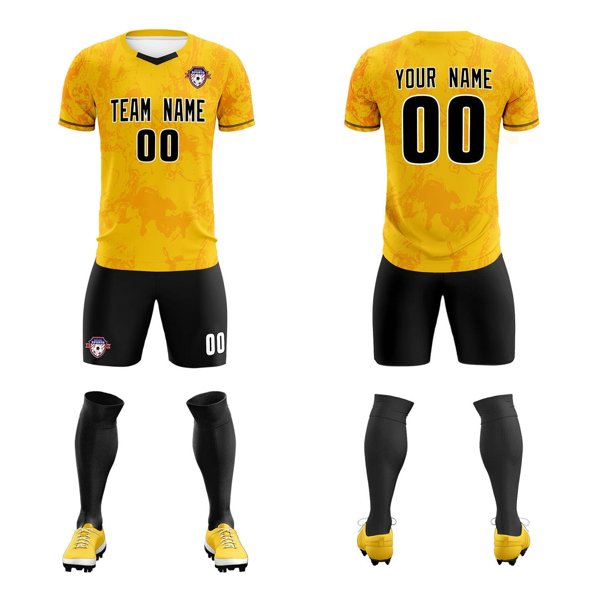 Custom Gold Classic Graffiti Pattern Sportswear Football Kit Jersey