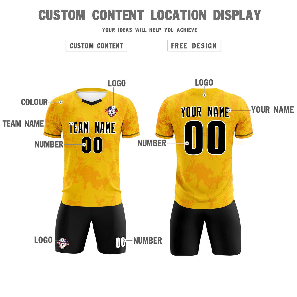 Custom Gold Classic Graffiti Pattern Sportswear Football Kit Jersey