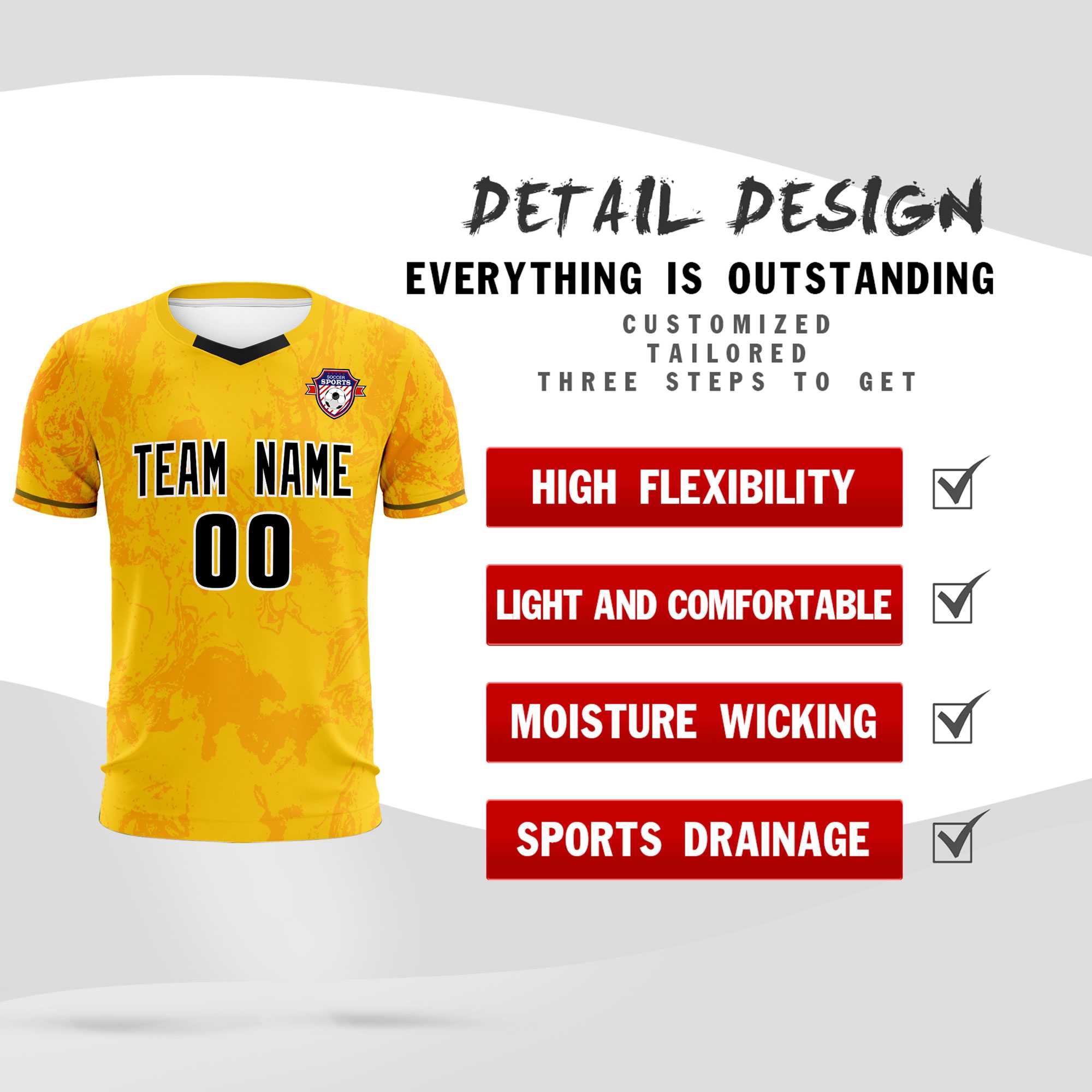 Custom Gold Classic Graffiti Pattern Sportswear Football Kit Jersey