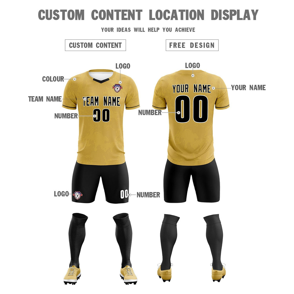 Custom Old Gold Classic Graffiti Pattern Sportswear Football Kit Jersey