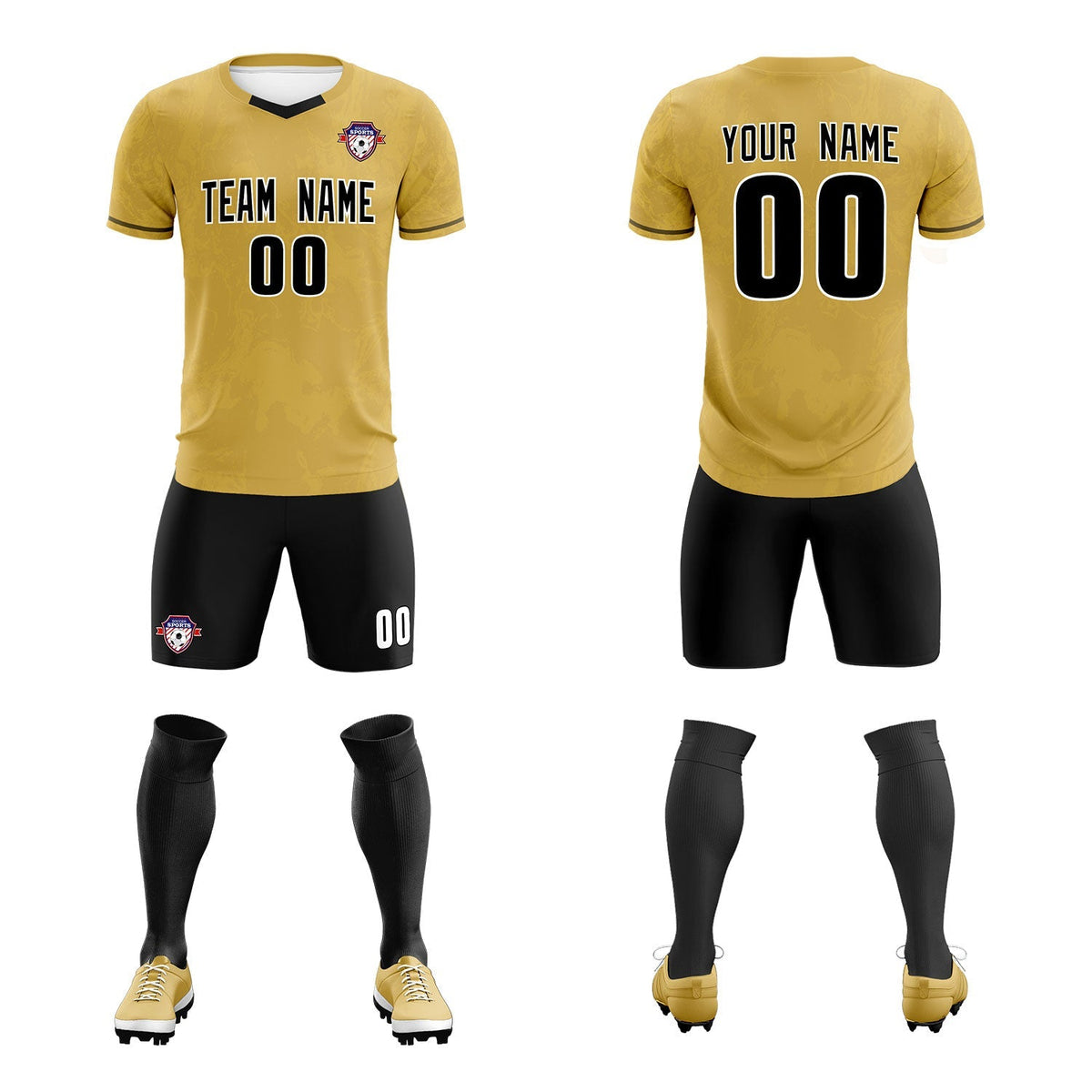 Custom Old Gold Classic Graffiti Pattern Sportswear Football Kit Jersey