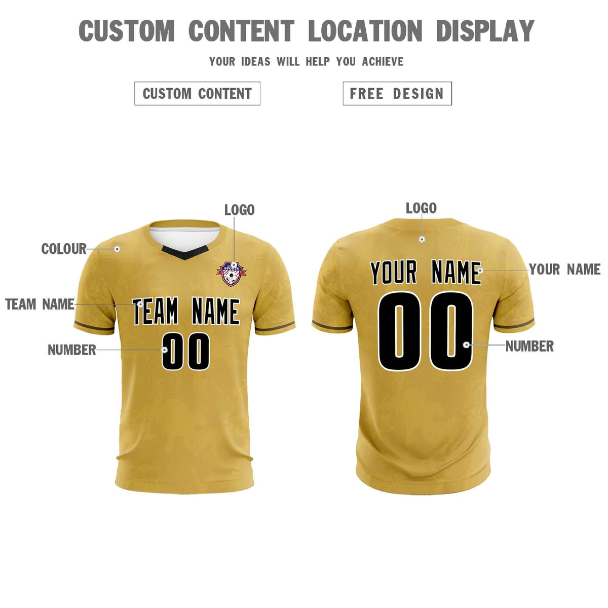 Custom Old Gold Classic Graffiti Pattern Sportswear Football Kit Jersey