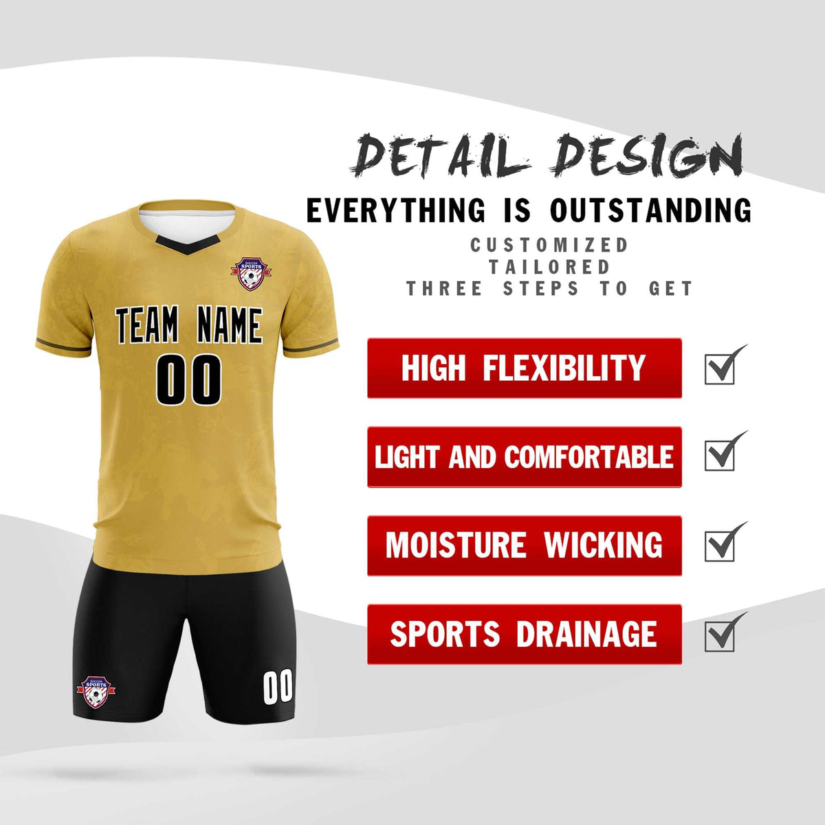 Custom Old Gold Classic Graffiti Pattern Sportswear Football Kit Jersey
