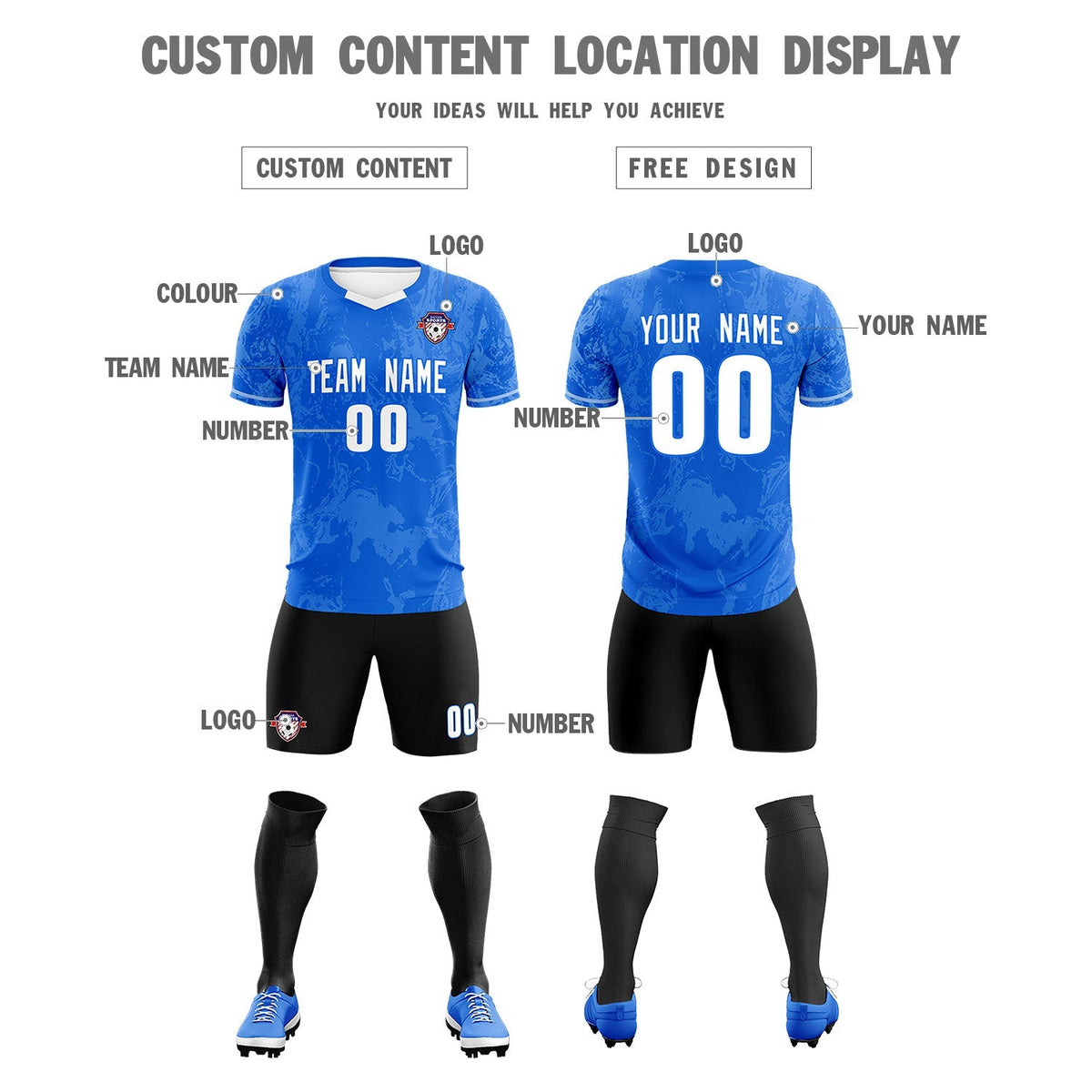 Custom Royal Classic Graffiti Pattern Sportswear Football Kit Jersey