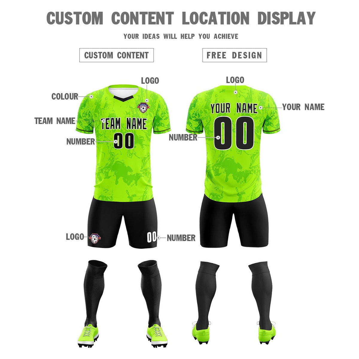 Custom Kelly Green Classic Graffiti Pattern Sportswear Football Kit Jersey