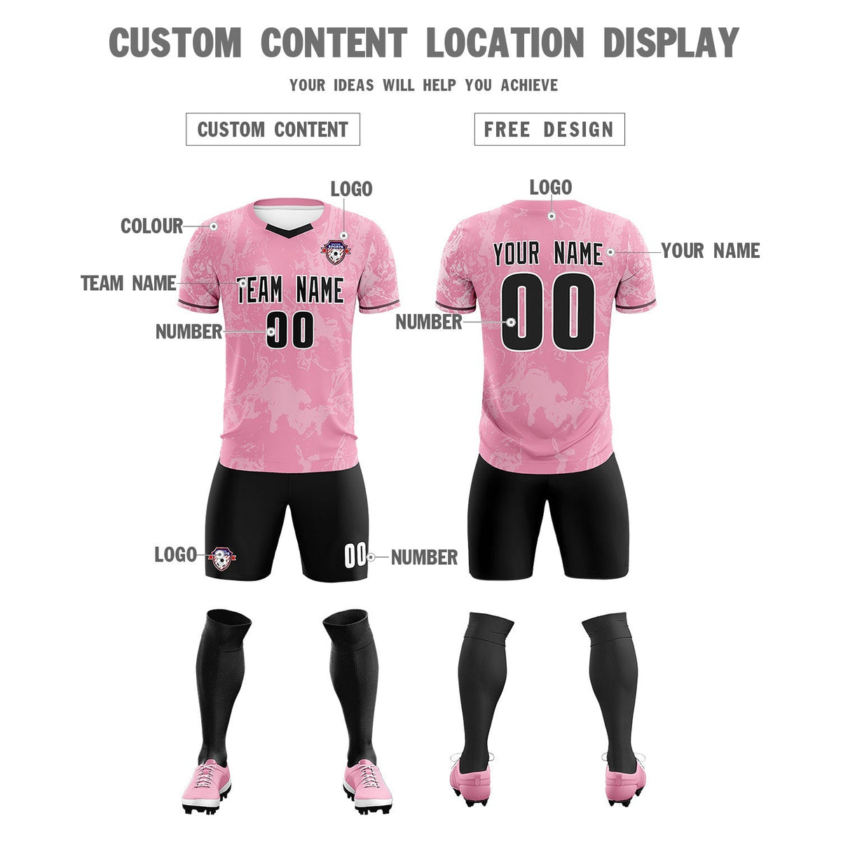 Custom Light Pink Classic Graffiti Pattern Sportswear Football Kit Jersey