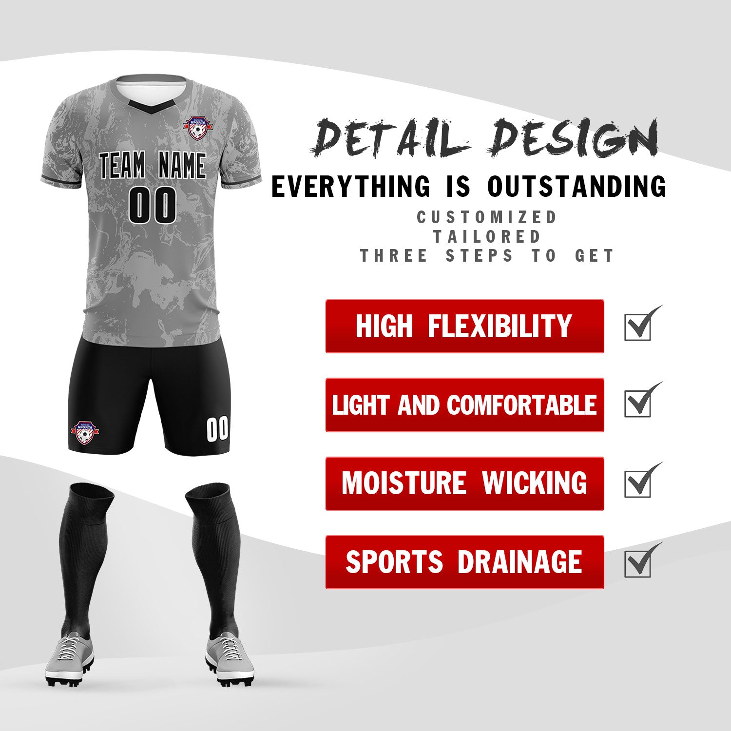 Custom Gray Classic Graffiti Pattern Sportswear Football Kit Jersey