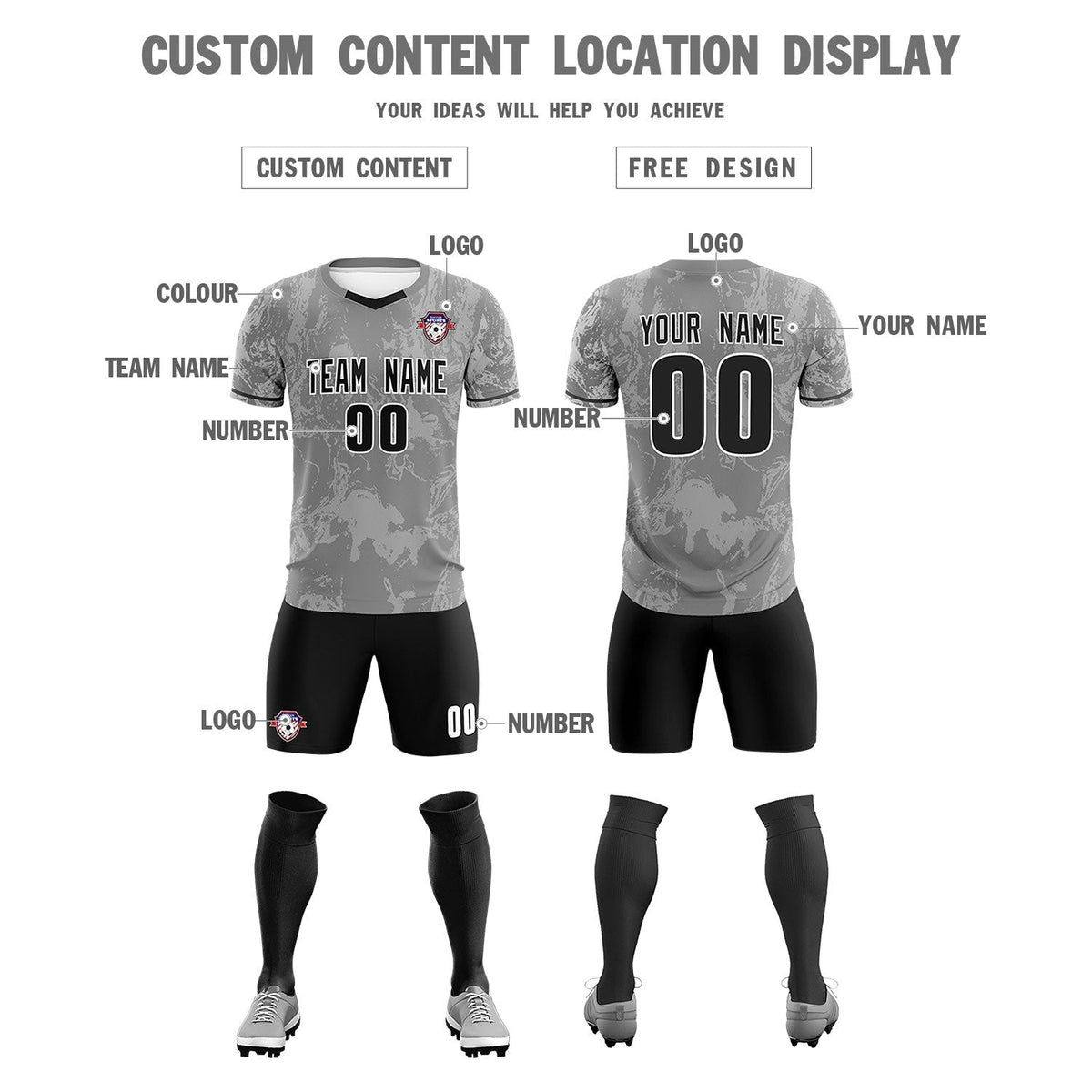 Custom Gray Classic Graffiti Pattern Sportswear Football Kit Jersey