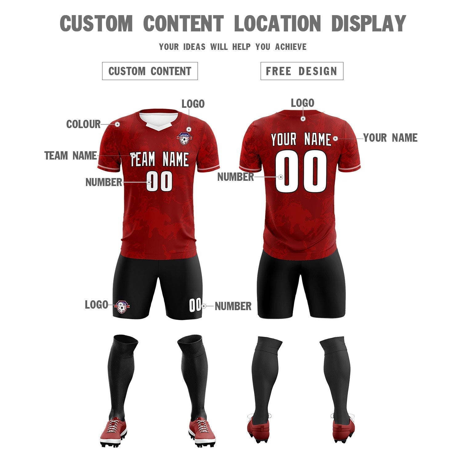 Custom Crimson Classic Graffiti Pattern Sportswear Football Kit Jersey