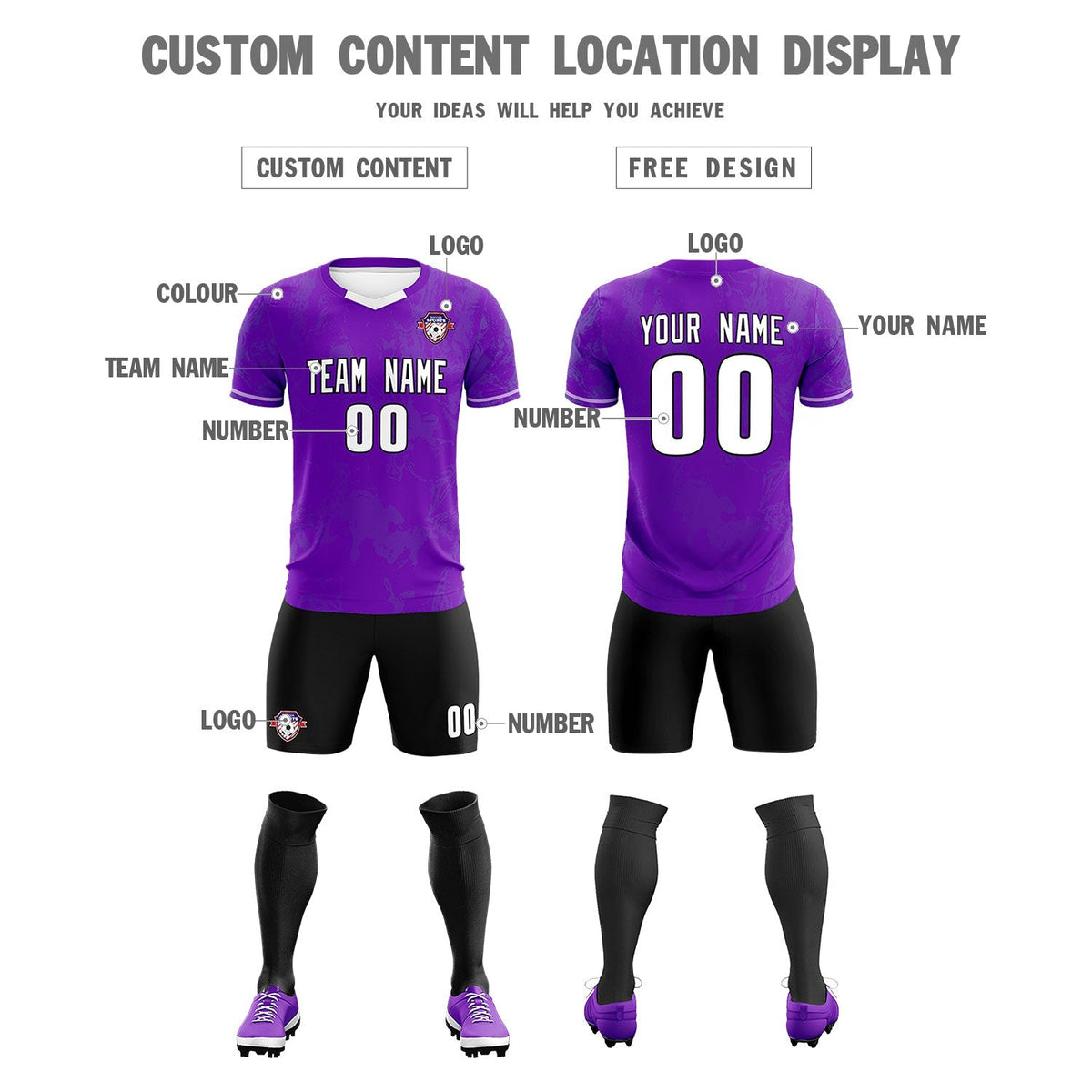 Custom Purple Classic Graffiti Pattern Sportswear Football Kit Jersey
