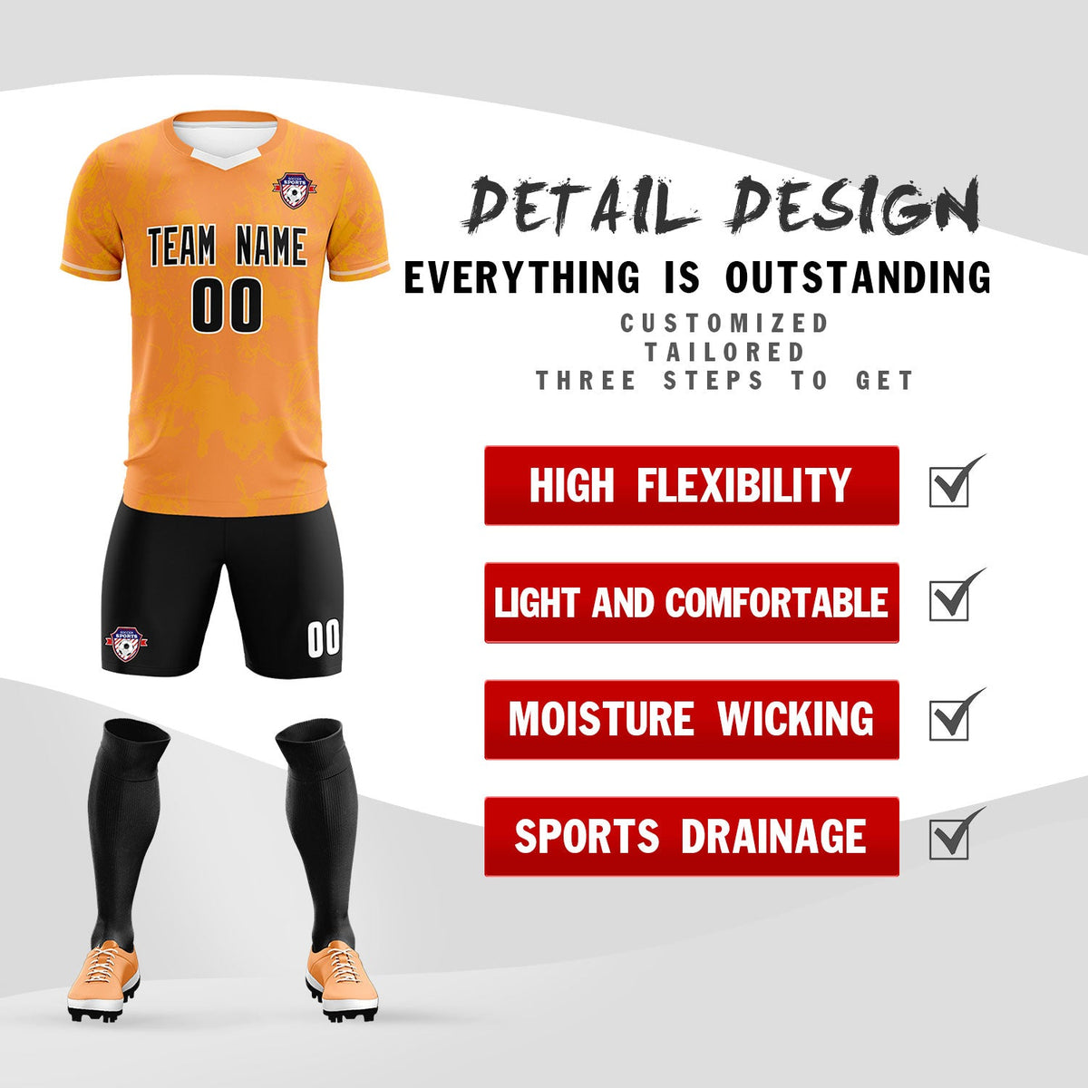 Custom Texas Orange Classic Graffiti Pattern Sportswear Football Kit Jersey