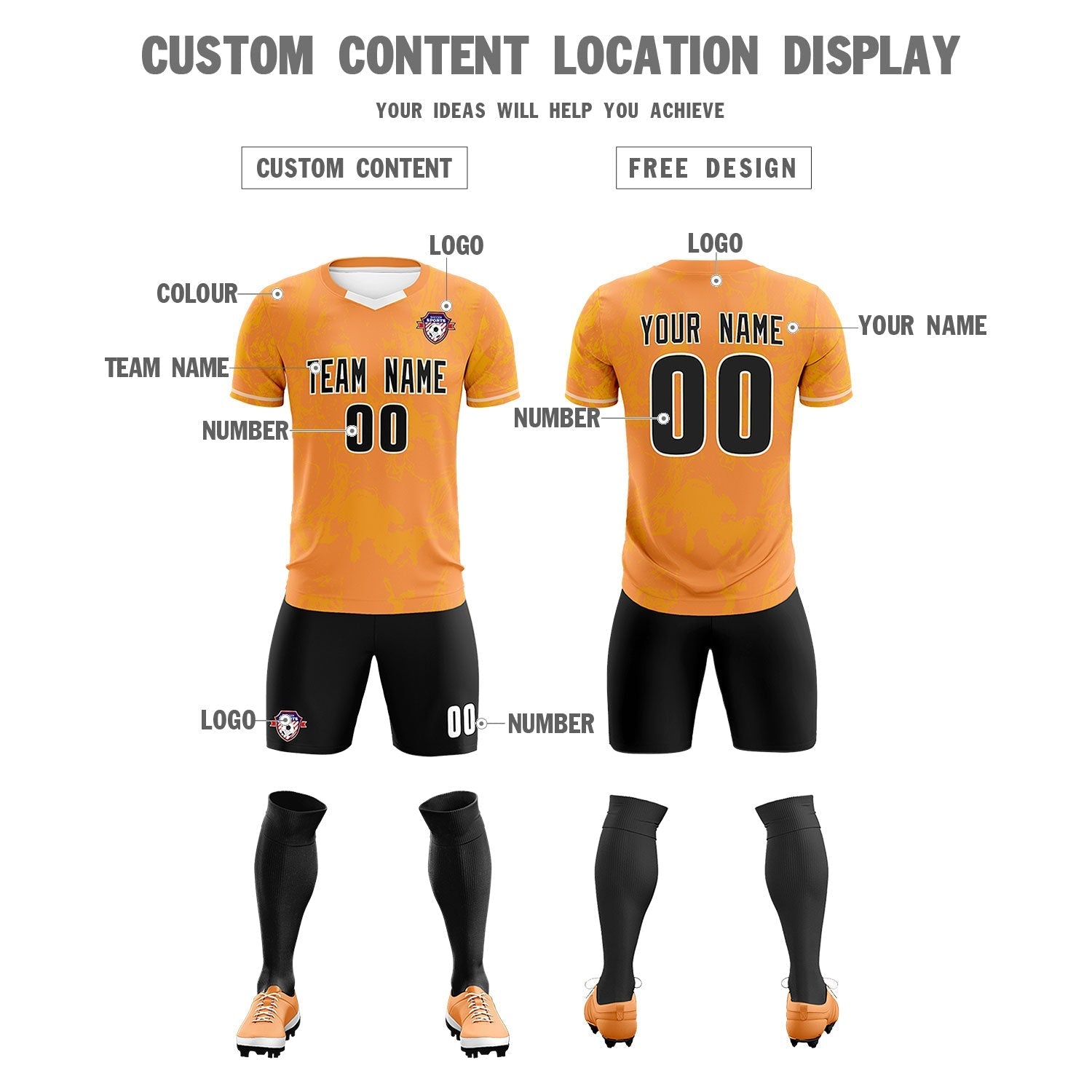 Custom Texas Orange Classic Graffiti Pattern Sportswear Football Kit Jersey