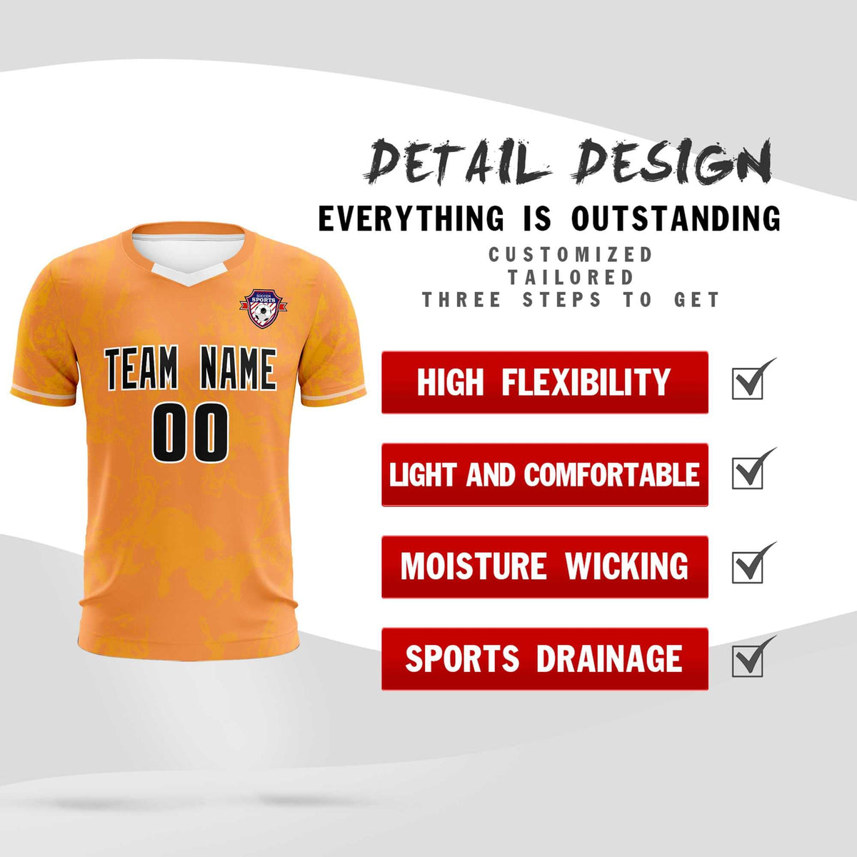 Custom Texas Orange Classic Graffiti Pattern Sportswear Football Kit Jersey