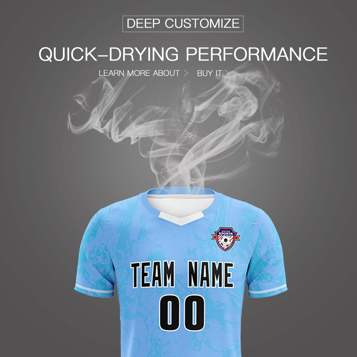 Custom Light Blue Classic Graffiti Pattern Sportswear Football Kit Jersey