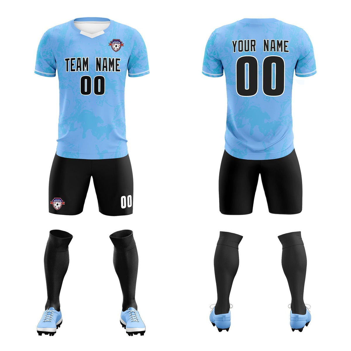 Custom Light Blue Classic Graffiti Pattern Sportswear Football Kit Jersey