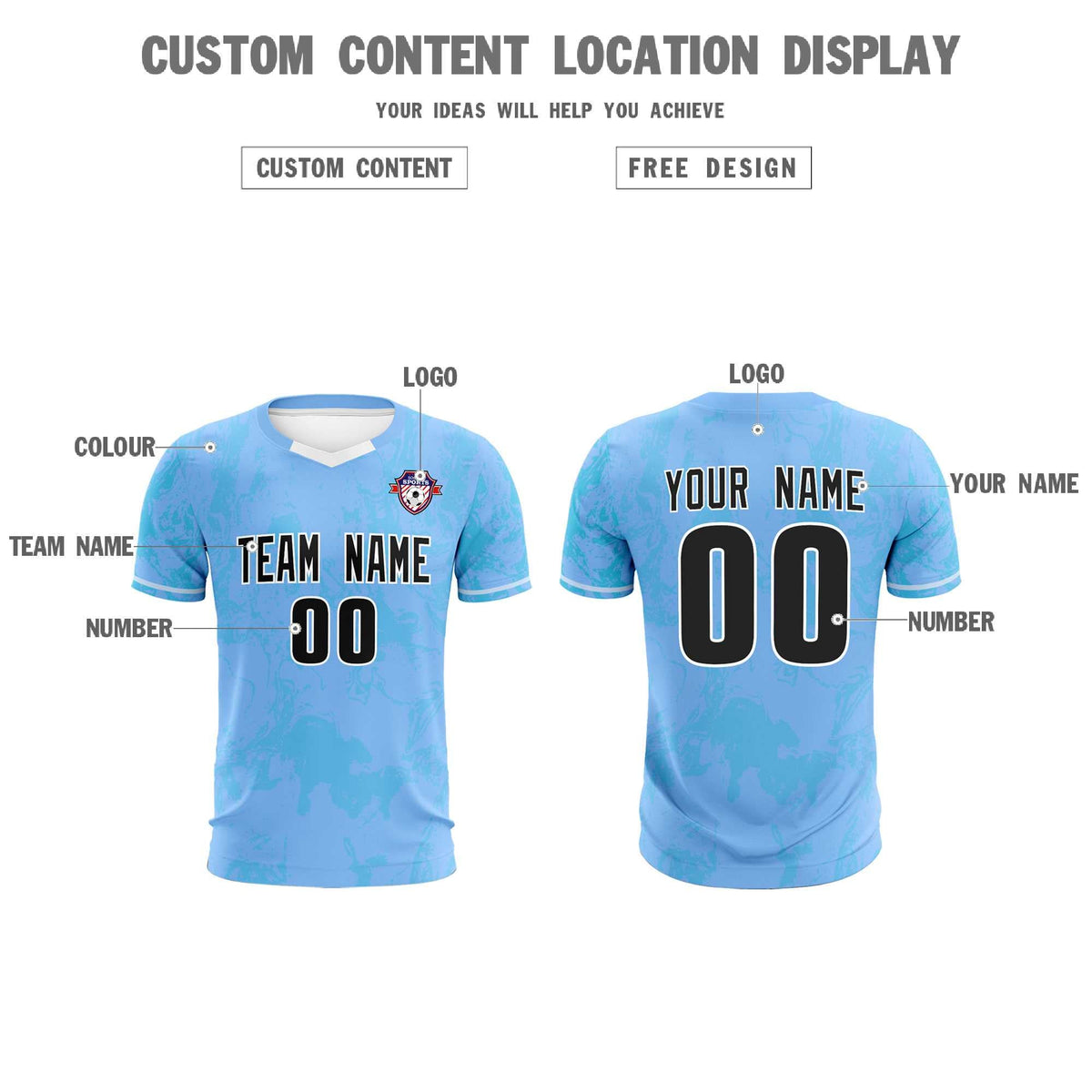 Custom Light Blue Classic Graffiti Pattern Sportswear Football Kit Jersey