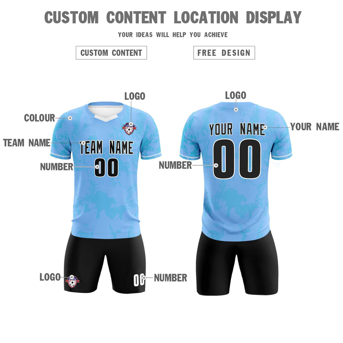 Custom Light Blue Classic Graffiti Pattern Sportswear Football Kit Jersey