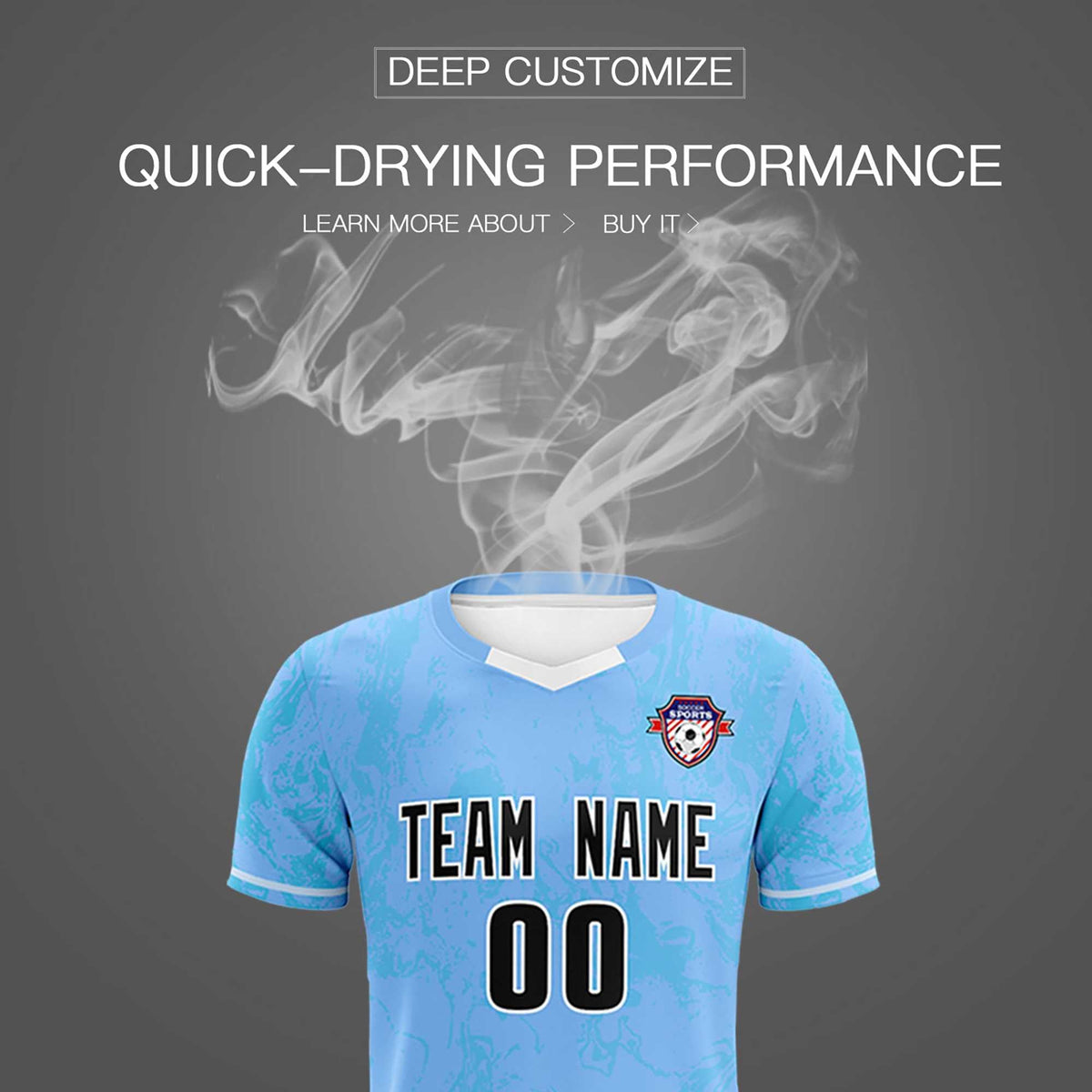 Custom Light Blue Classic Graffiti Pattern Sportswear Football Kit Jersey