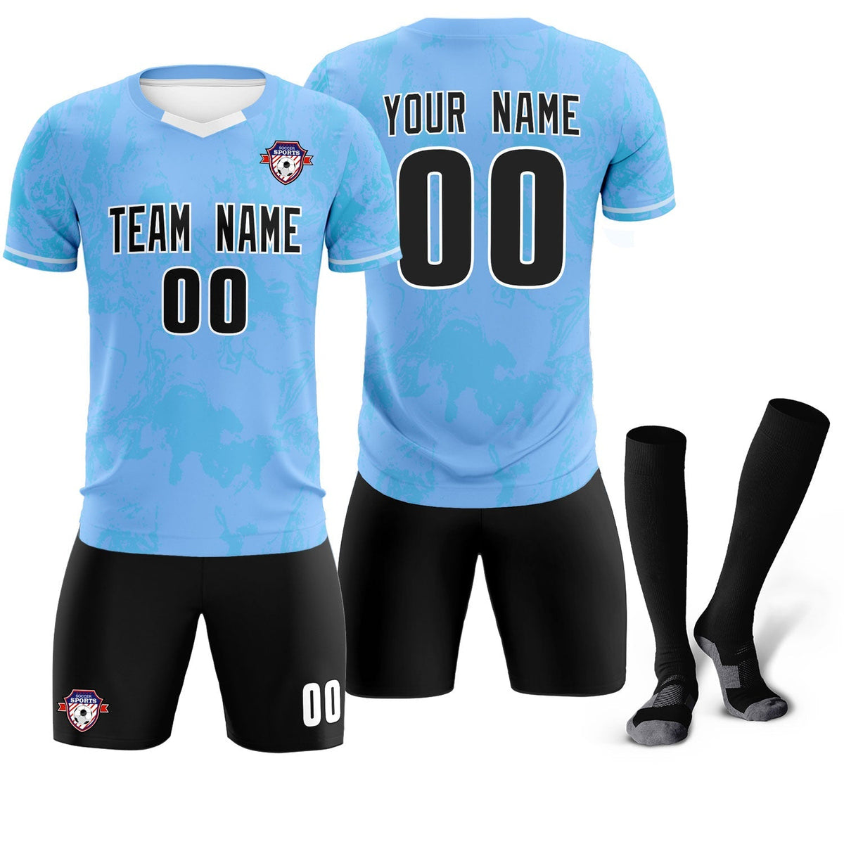 Custom Light Blue Classic Graffiti Pattern Sportswear Football Kit Jersey
