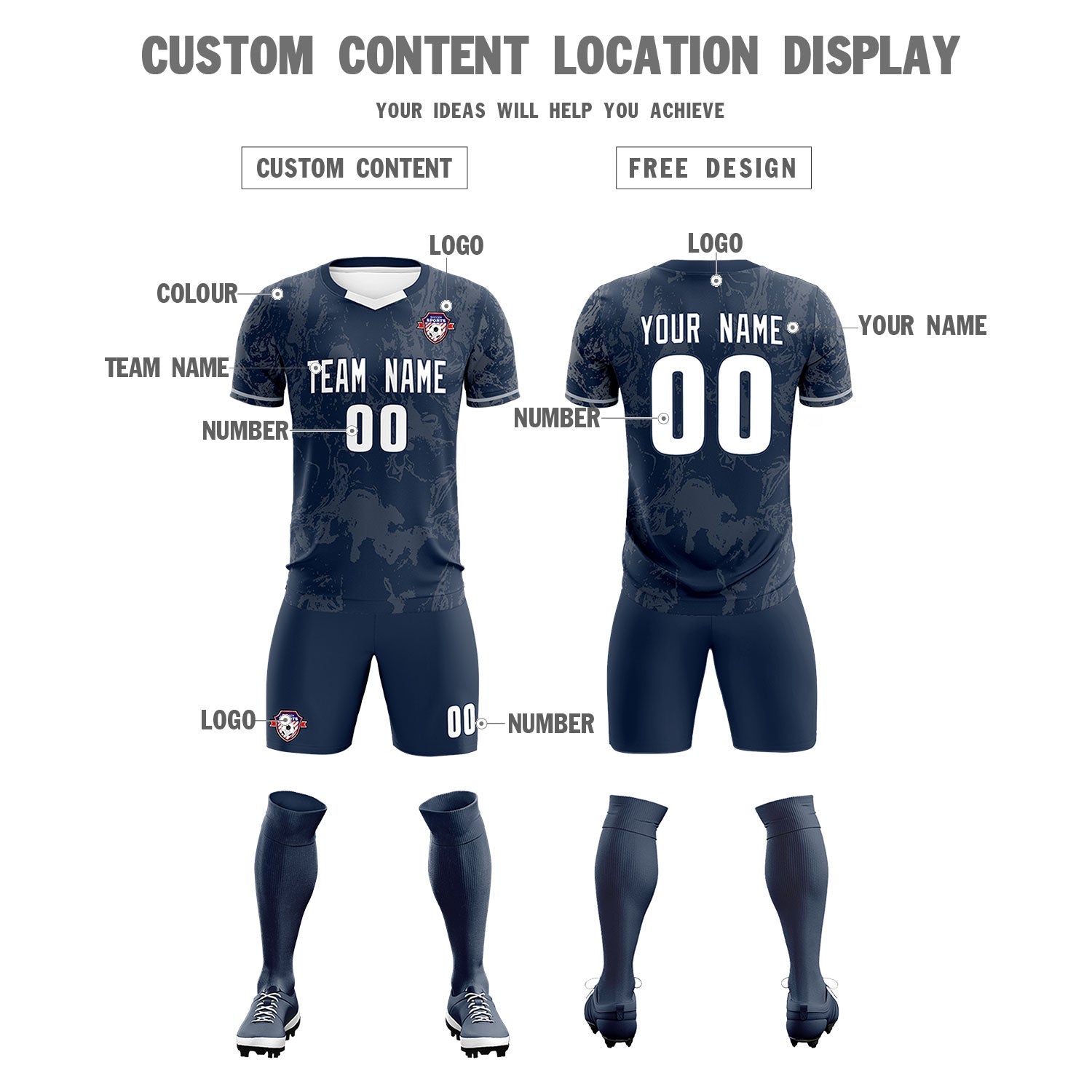 Custom Navy Classic Graffiti Pattern Sportswear Football Kit Jersey