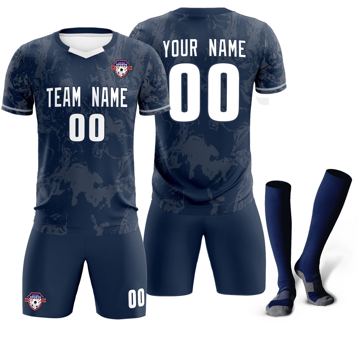 Custom Navy Classic Graffiti Pattern Sportswear Football Kit Jersey