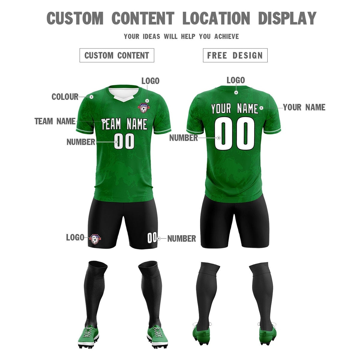 Custom Kelly Green Classic Graffiti Pattern Sportswear Football Kit Jersey