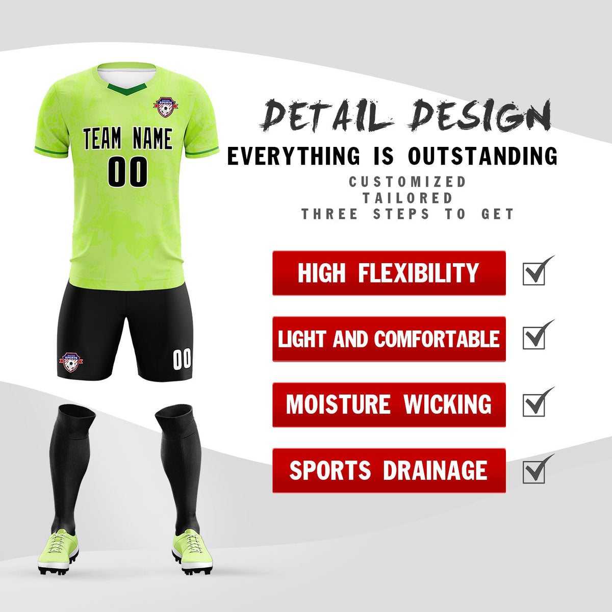 Custom Green Classic Graffiti Pattern Sportswear Football Kit Jersey