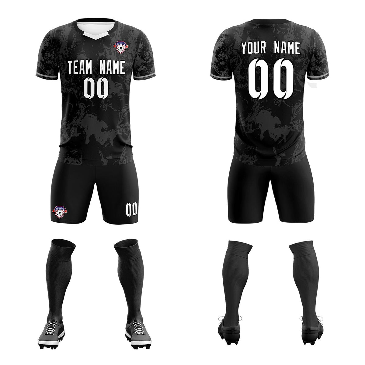 Custom Black Classic Graffiti Pattern Sportswear Football Kit Jersey