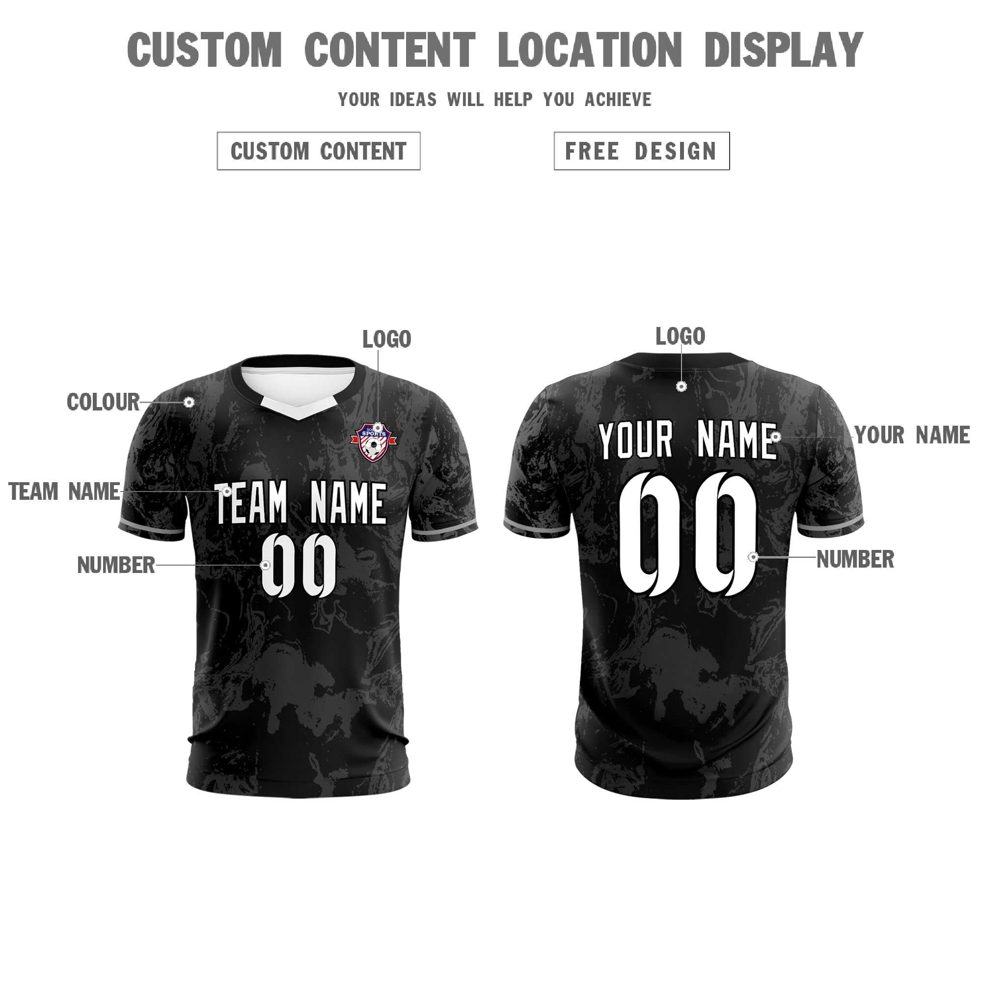 Custom Black Classic Graffiti Pattern Sportswear Football Kit Jersey