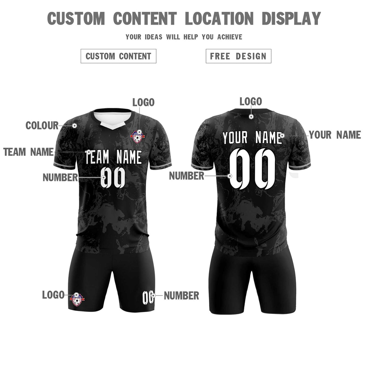 Custom Black Classic Graffiti Pattern Sportswear Football Kit Jersey