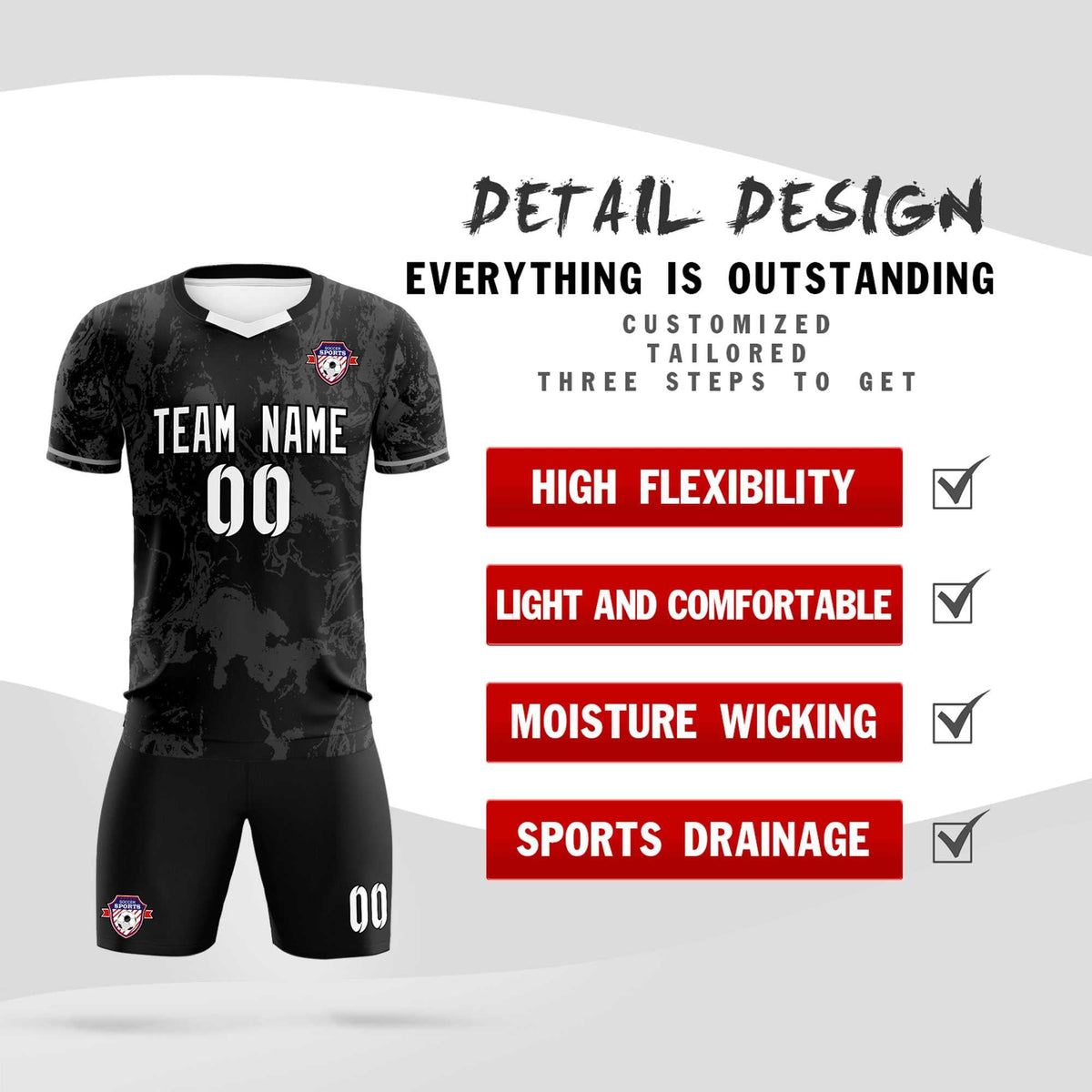 Custom Black Classic Graffiti Pattern Sportswear Football Kit Jersey