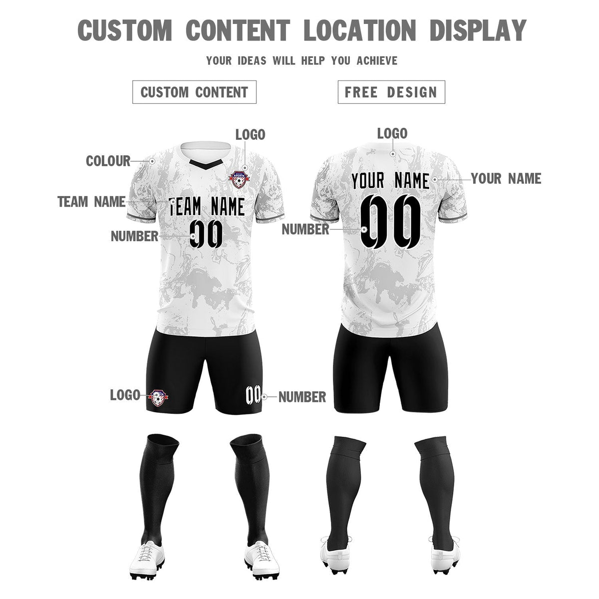 Custom White Classic Graffiti Pattern Sportswear Football Kit Jersey