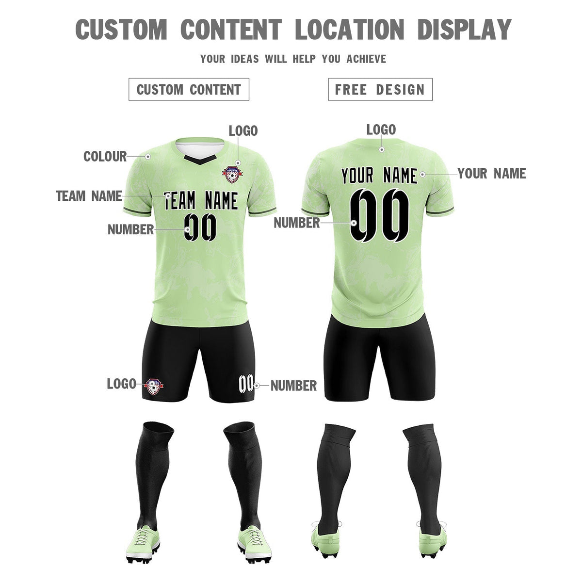 Custom Green Classic Graffiti Pattern Sportswear Football Kit Jersey