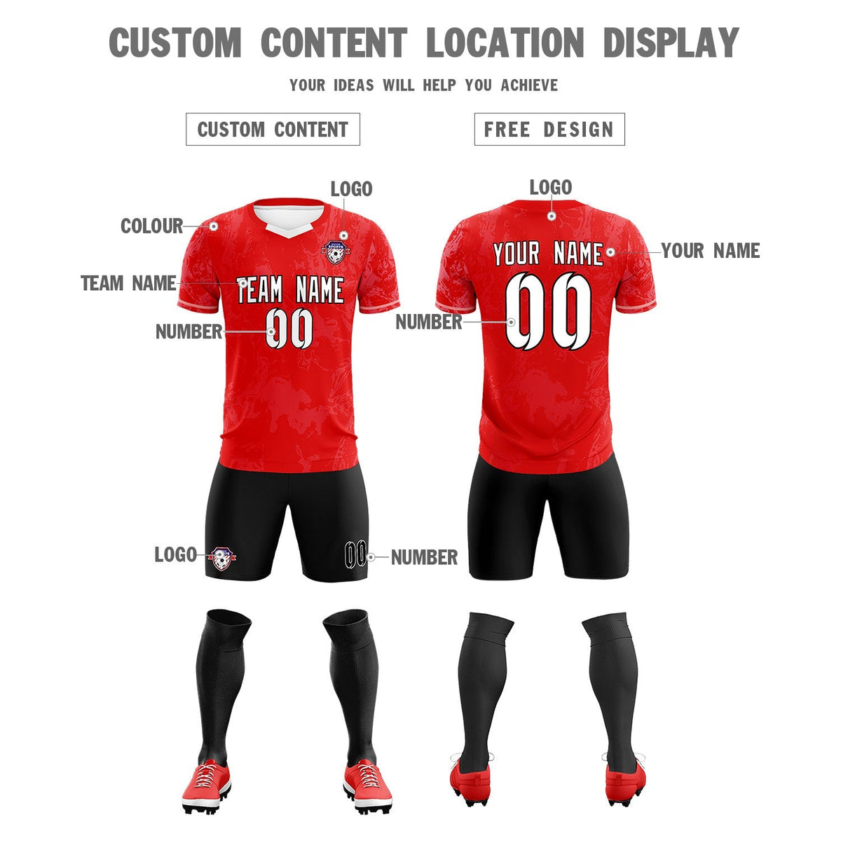 Custom Red Classic Graffiti Pattern Sportswear Football Kit Jersey