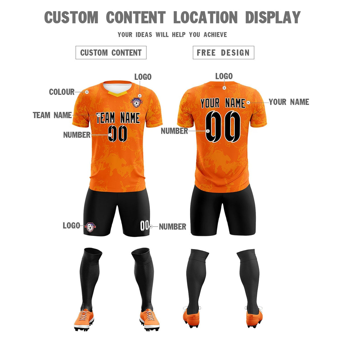 Custom Orange Classic Graffiti Pattern Sportswear Football Kit Jersey