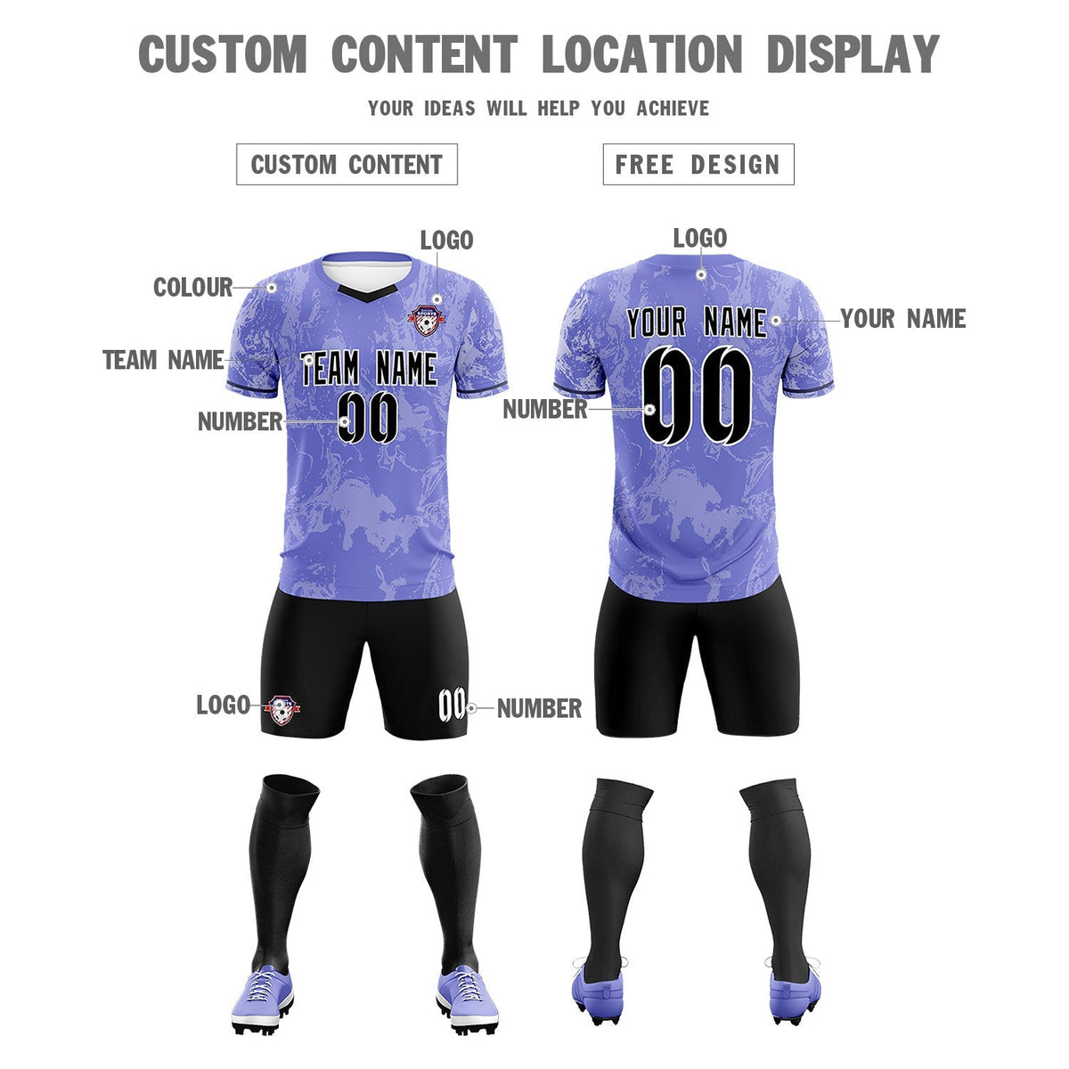 Custom Purple Classic Graffiti Pattern Sportswear Football Kit Jersey