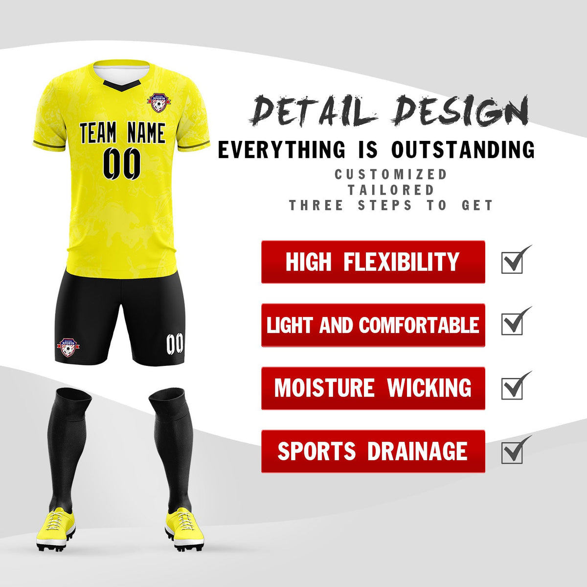 Custom Yellow Classic Graffiti Pattern Sportswear Football Kit Jersey