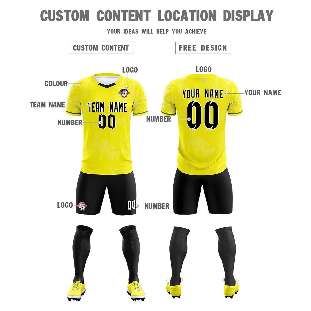 Custom Yellow Classic Graffiti Pattern Sportswear Football Kit Jersey