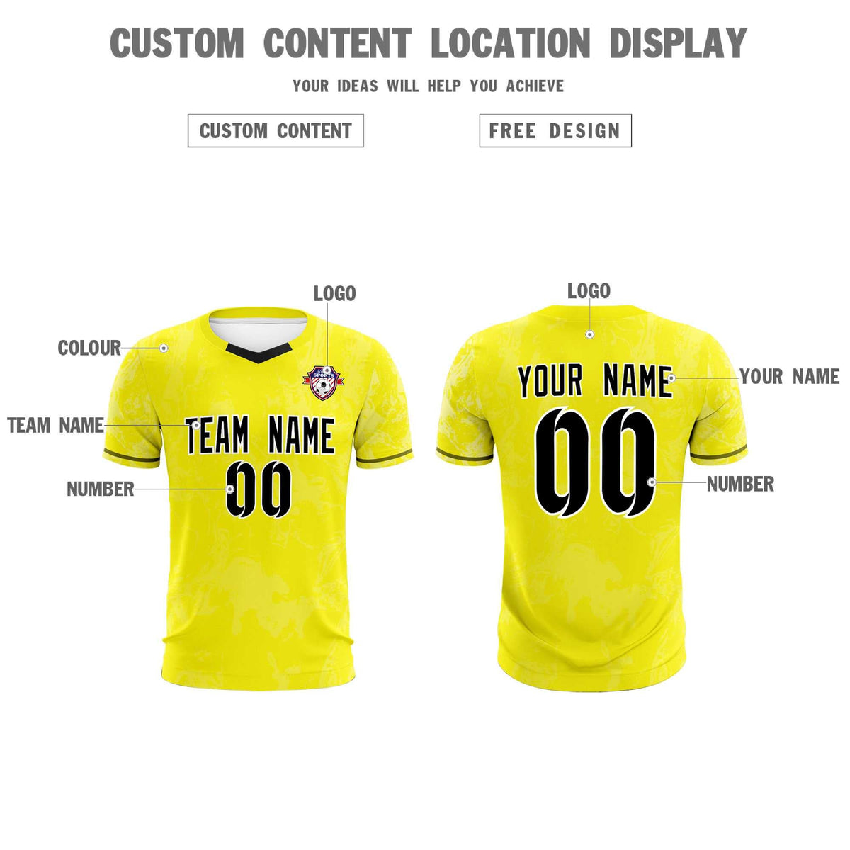 Custom Yellow Classic Graffiti Pattern Sportswear Football Kit Jersey