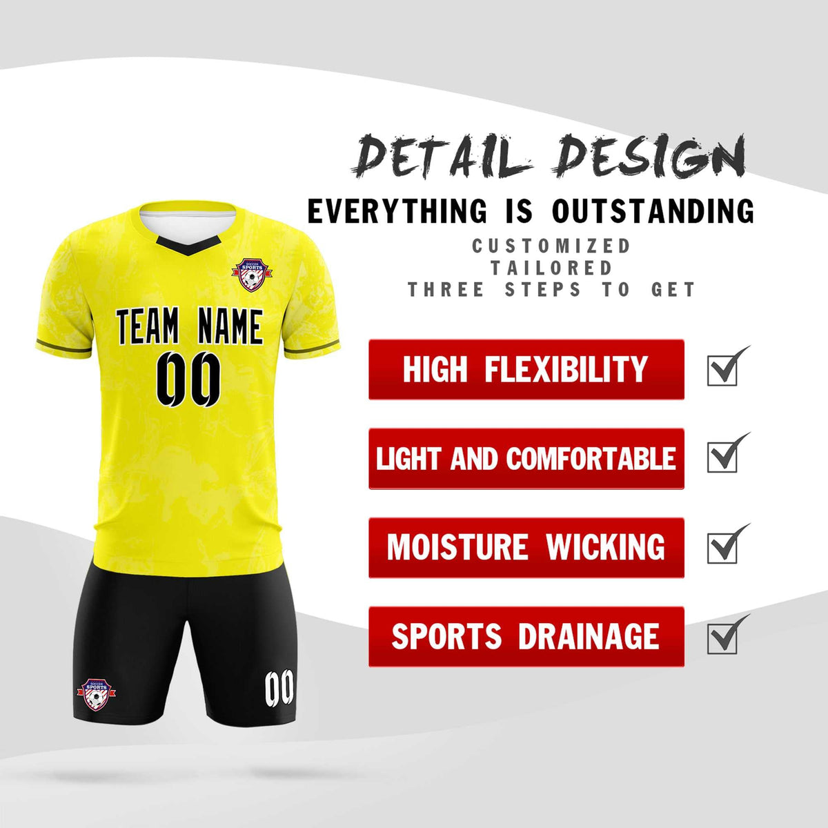 Custom Yellow Classic Graffiti Pattern Sportswear Football Kit Jersey