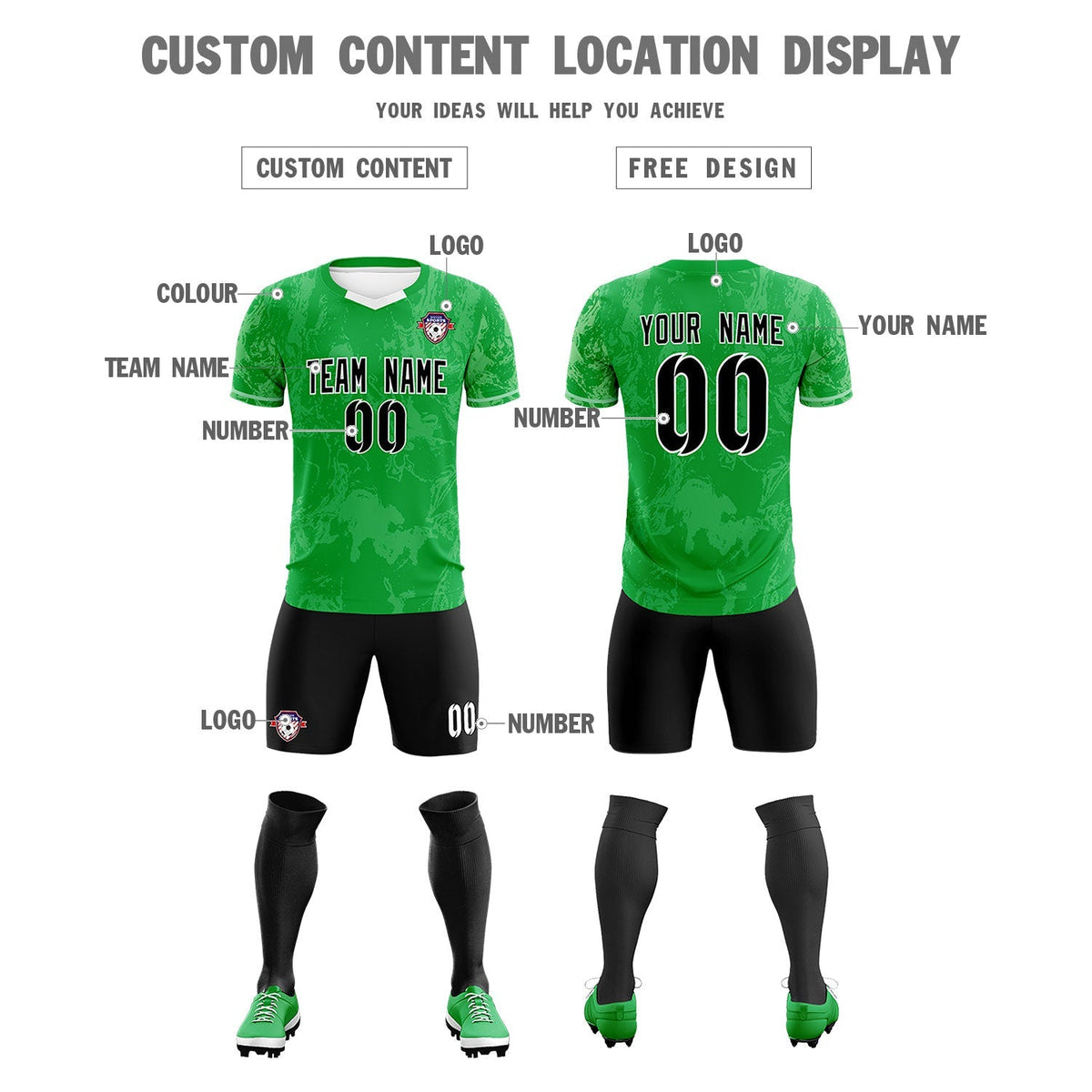 Custom Kelly Green Classic Graffiti Pattern Sportswear Football Kit Jersey