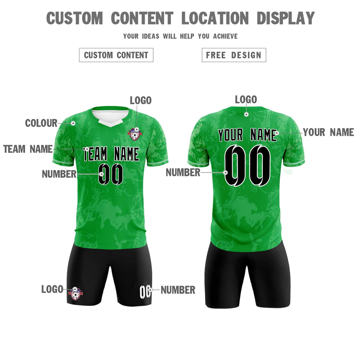 Custom Kelly Green Classic Graffiti Pattern Sportswear Football Kit Jersey