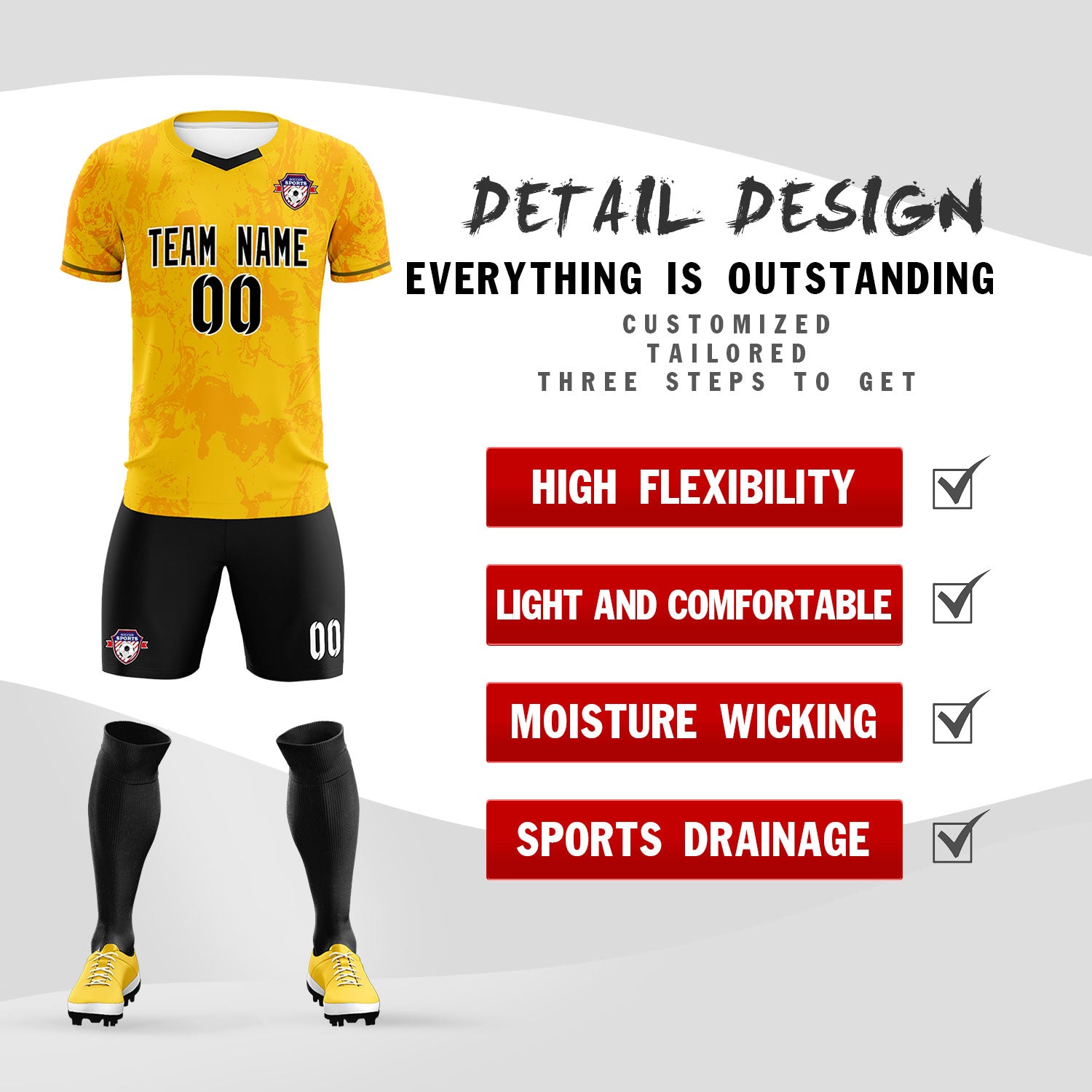 Custom Gold Classic Graffiti Pattern Sportswear Football Kit Jersey