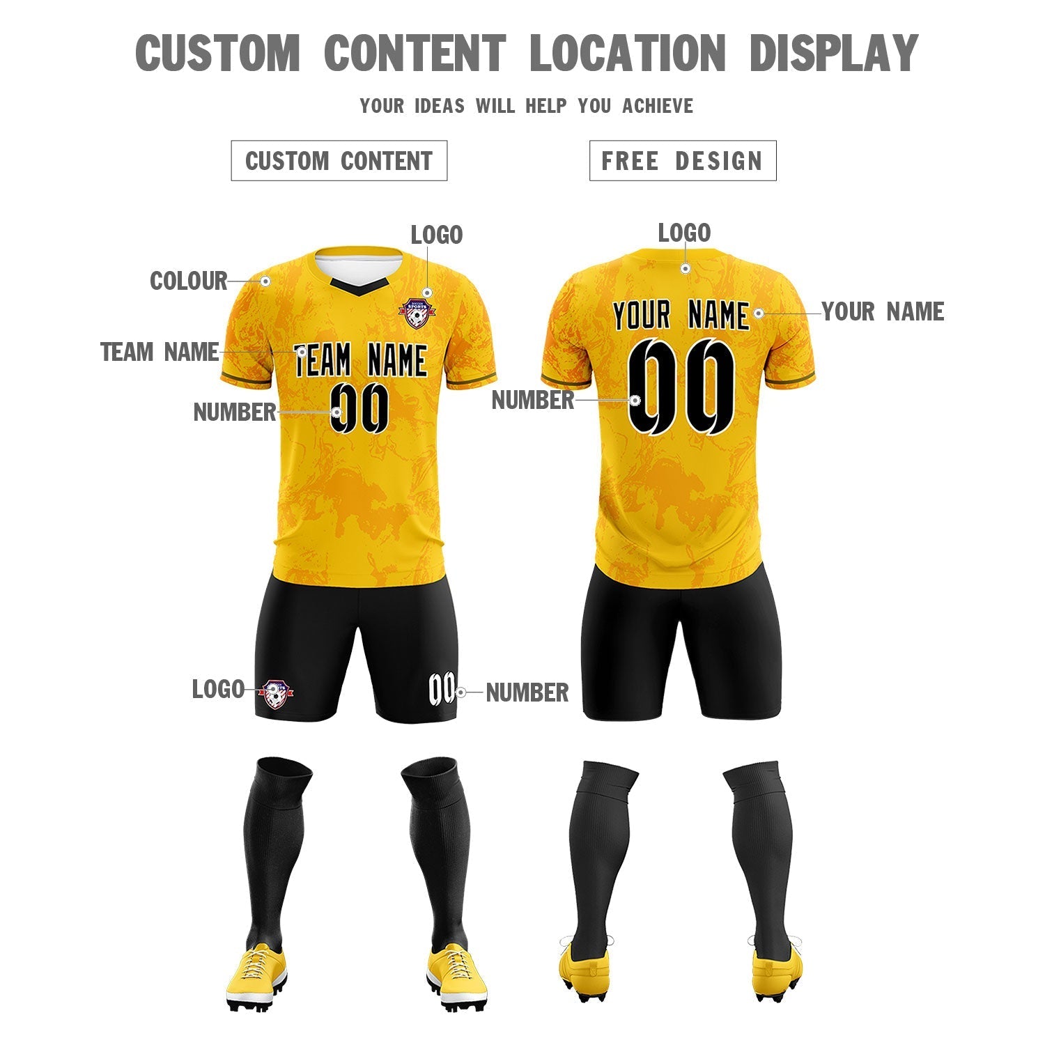 Custom Gold Classic Graffiti Pattern Sportswear Football Kit Jersey