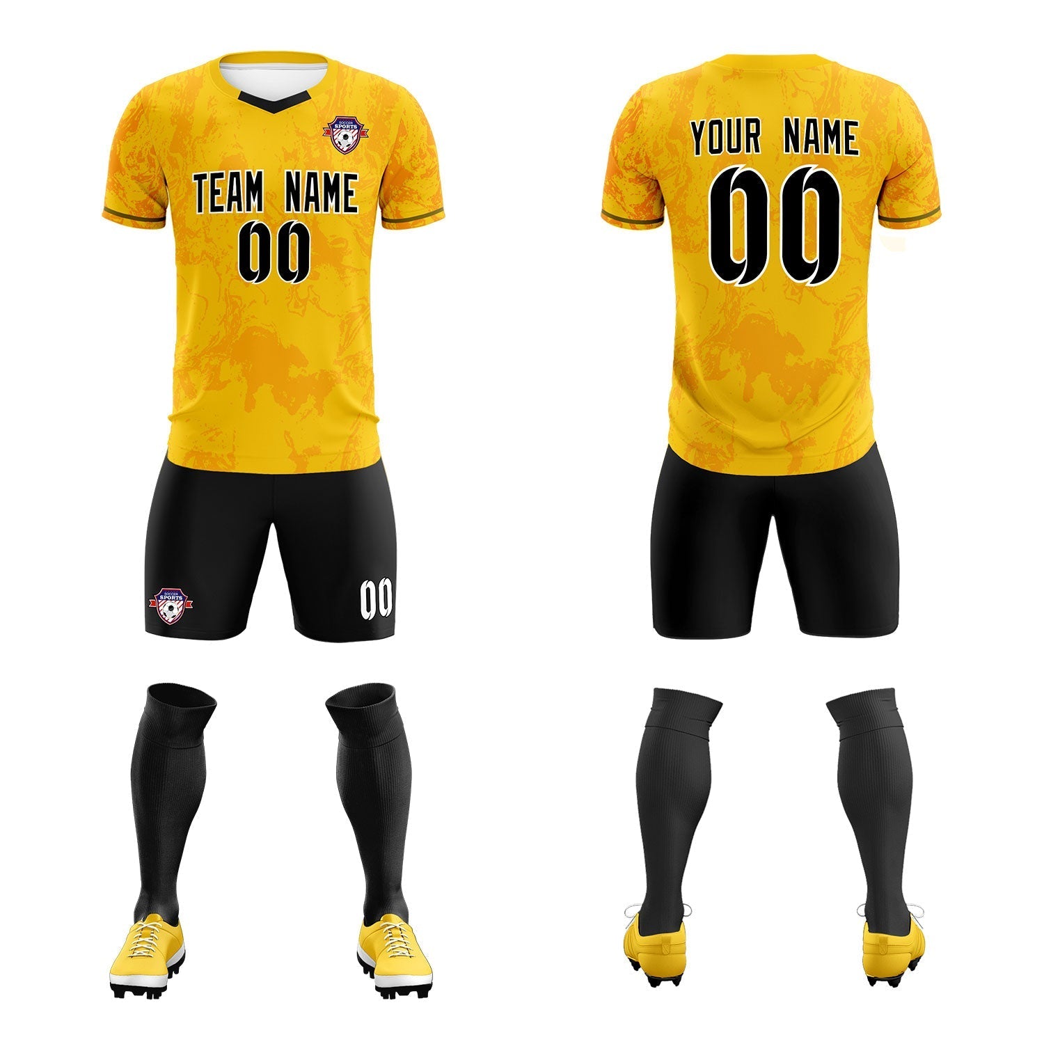 Custom Gold Classic Graffiti Pattern Sportswear Football Kit Jersey